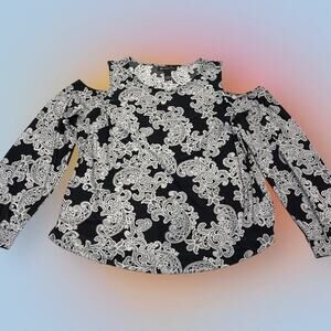 INC Women’s Large Black White Paisley Cold Shoulder Blouse
